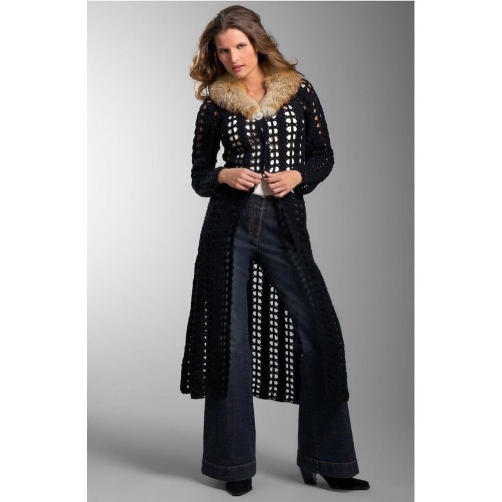 525 AMERICA FOX FUR COLLAR SWEATER JACKET